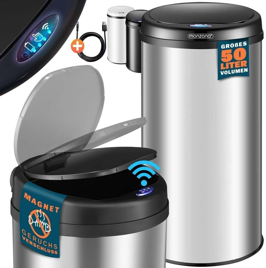 Monzana Sensor 50L Smart waste bin incl. charging cable stainless steel contactless LED display (109762)