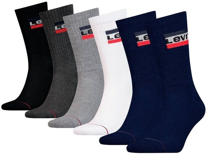 Levi's Socks 6-pack with wide logo waistband blue white grey black
