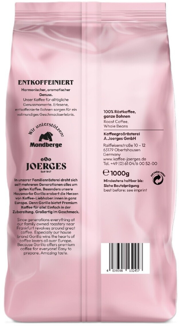 Joerges Joerges Gorilla Kaffee Entkoffeiniert 1kg - detail view