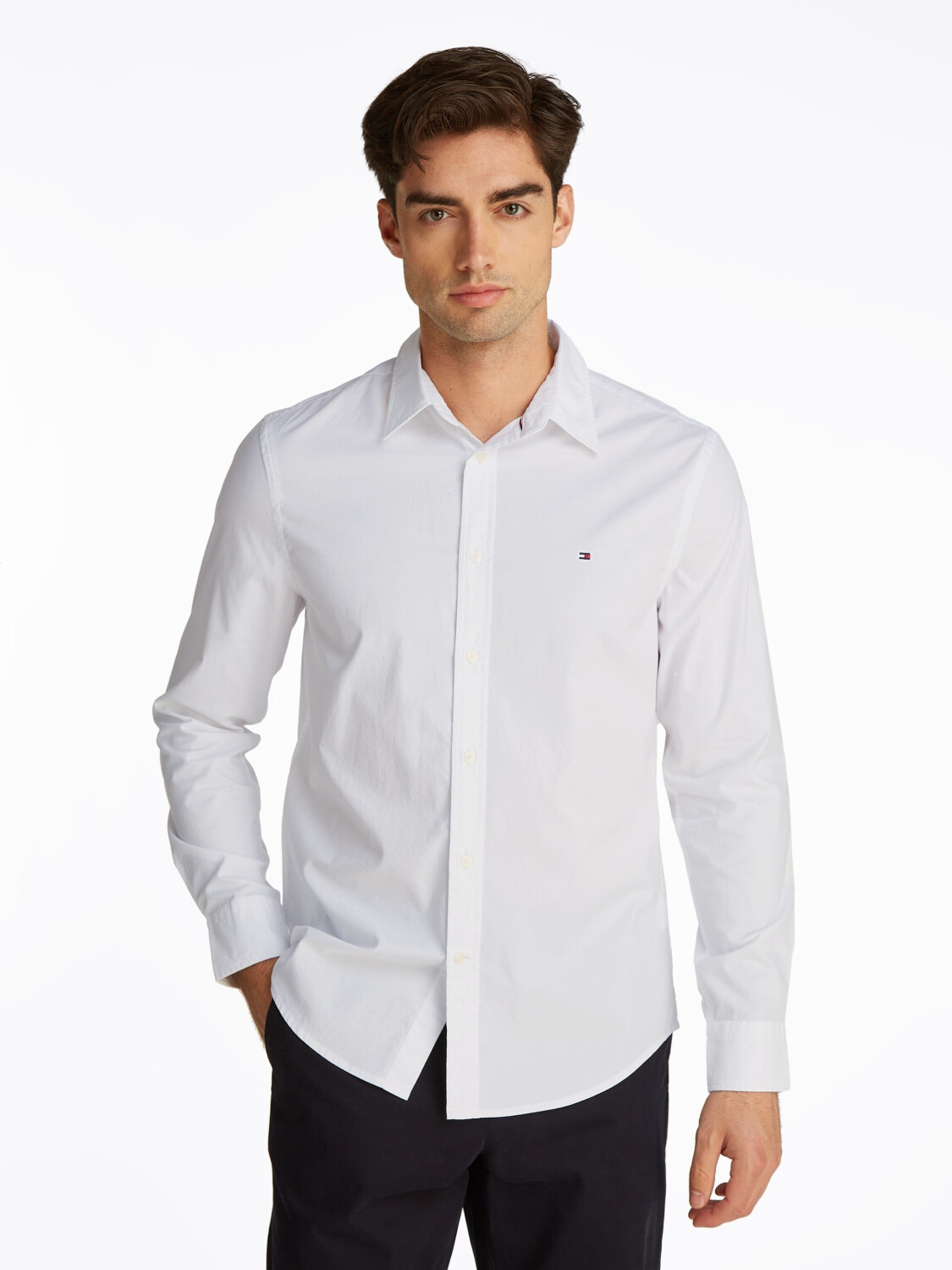Tommy Hilfiger FLEX POPLIN KENT COLLAR SF SHIRT Logo Embroidery Optic White