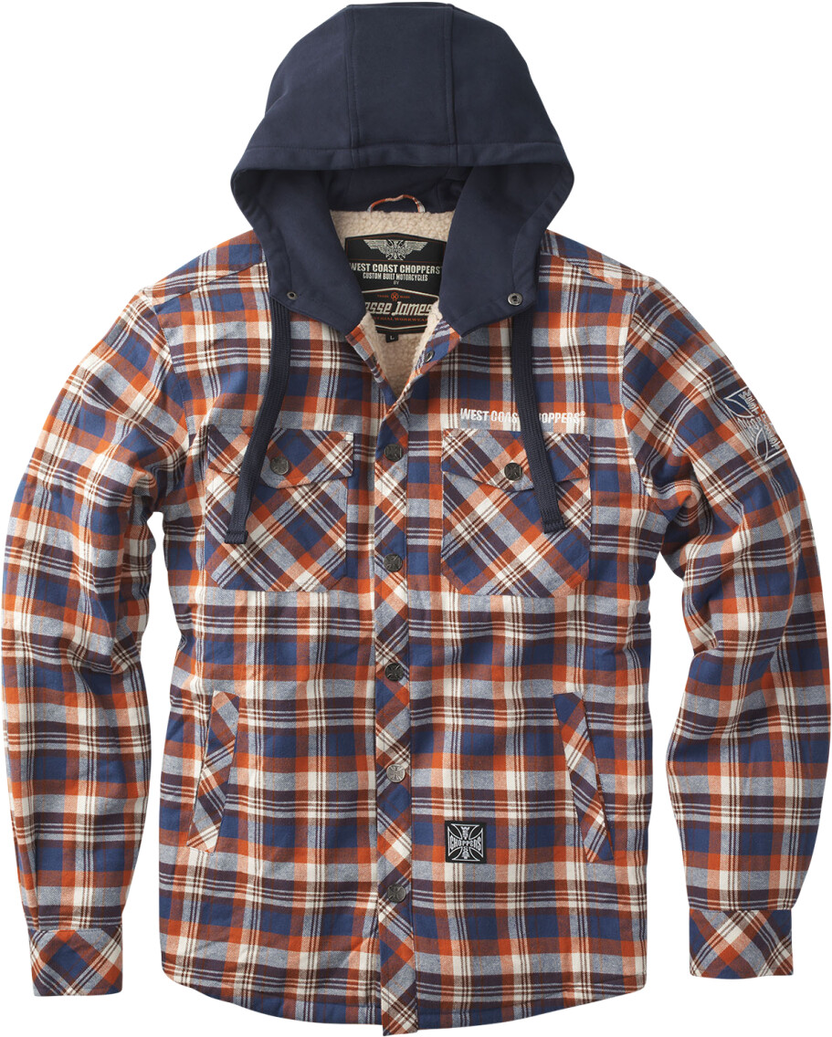 West Coast Choppers Flannel Jacket Sherpa Lined brown orange