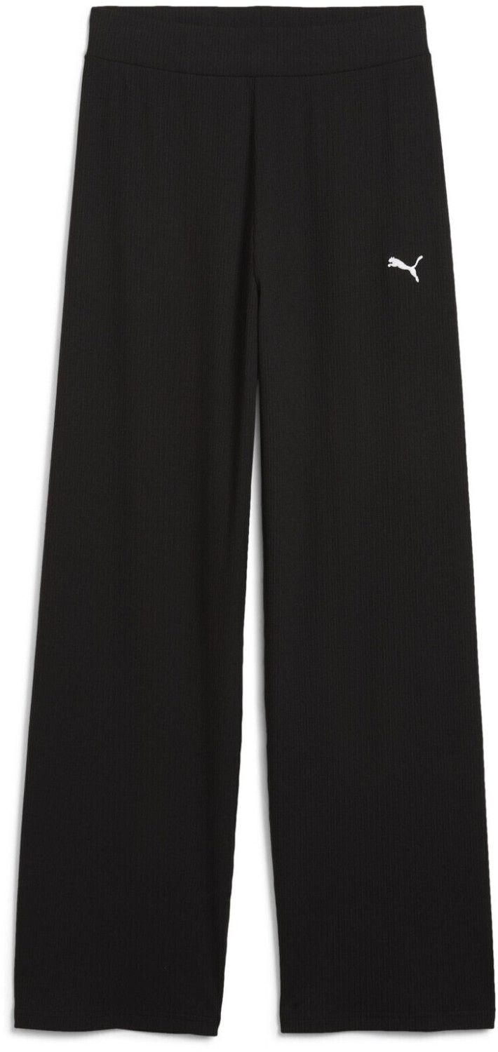 Puma Essentials Elevated High-Waist Straight Leg ribbed Pants black