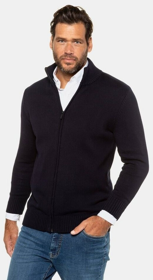 JP 1880 Polo Shirt Cardigan Stand Collar Ribbed Cuffs dark navy