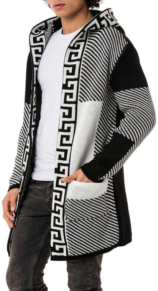 Redbridge Knit Jacket Cardigan Long Cut Hood black white