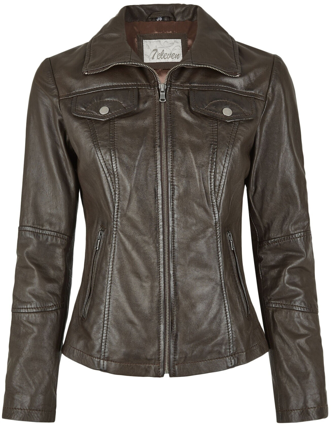 7eleven Leather Jacket 'Pria' dark brown