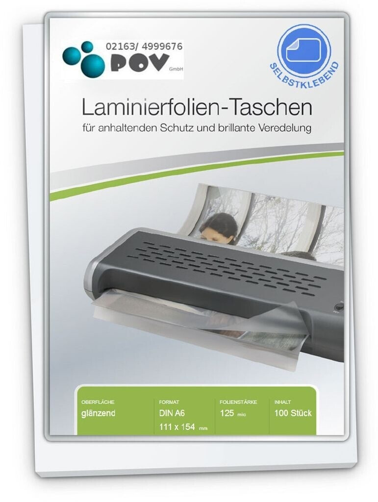 Point Of View Laminierfolien A6 (111 x 154 mm), 2 x 125 mic, glänzend, mit selbstkl. Rückseite (FT-A6-125S)