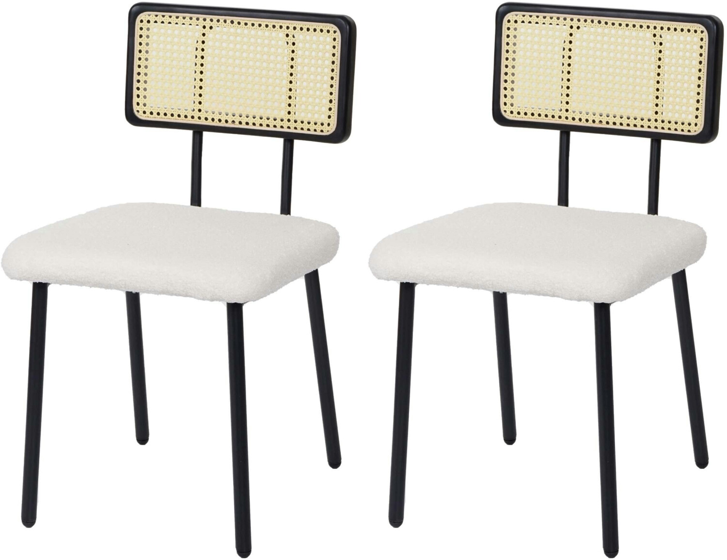 Mendler 2 Set dining room HWC-K88 LEIGHTOCK Wood poly-rattan metal bouclé fabric/textile white white