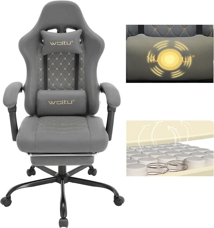 Woltu Gaming Stuhl mit Massagefunktion Taschenfederkissen ergonomisch Tech-Stoff