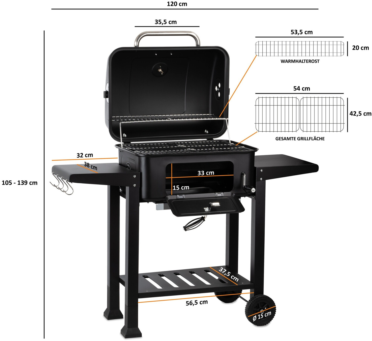 BBQ-Toro Houtskool Grillwagen | Premium Houtskoolbarbecue Trolley  Rookoven  Barbecue Grill Met Deksel  Warmhoudrooster  Inklapbaar Plateau En Nog Veel Meer
