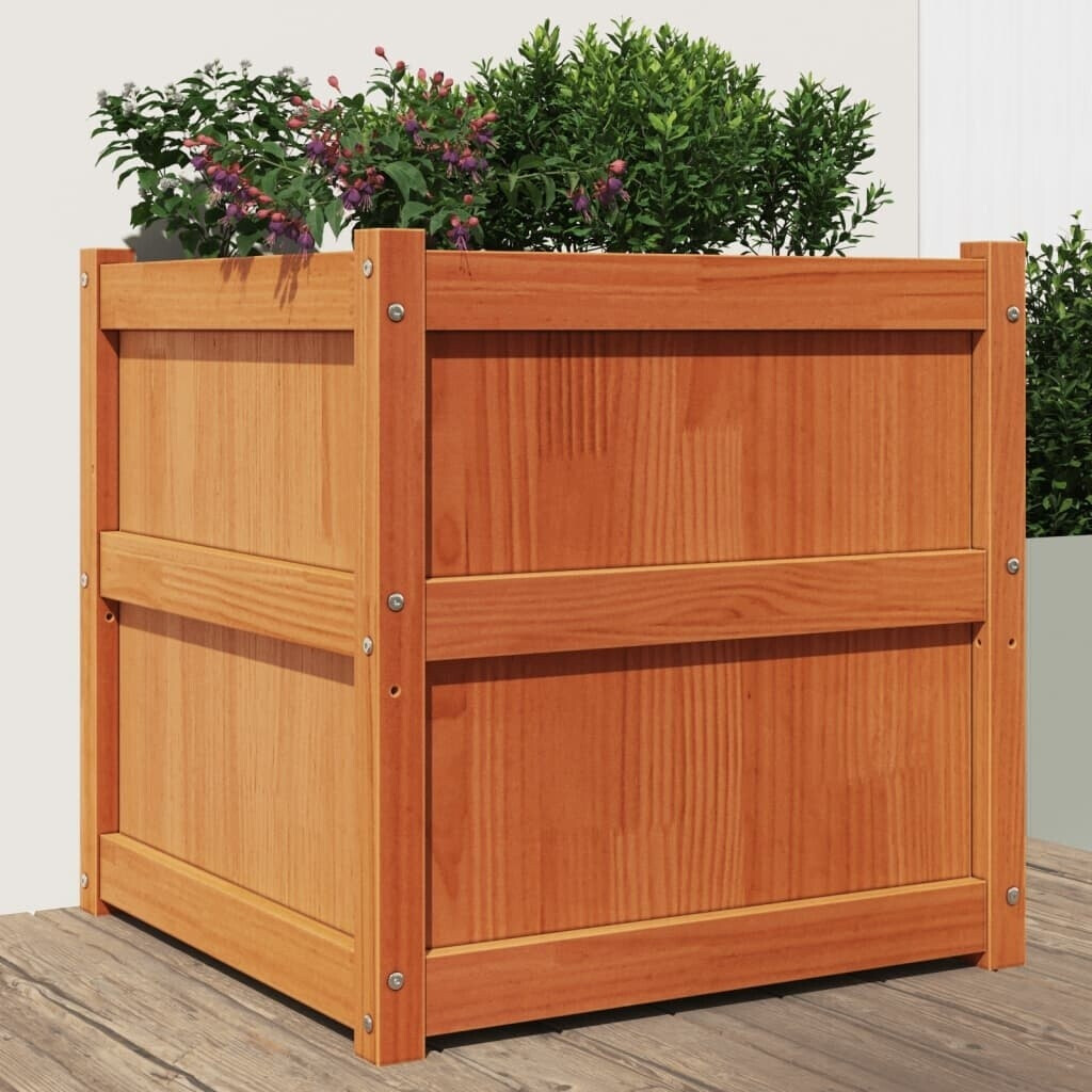 vidaXL Planter 60 x 60 x 60 cm solid wood pine wax brown (837428)
