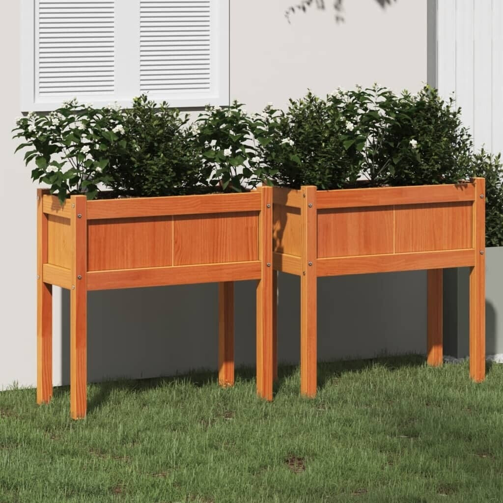 vidaXL Planter with legs solid wood pine wax brown 2 pcs (837559)