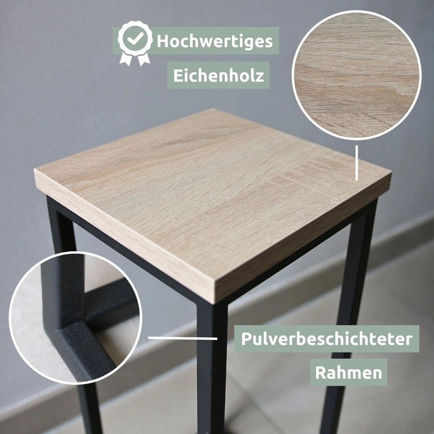 holz4home holz4home Flower decoration stand Sonoma oak 50/70/90cm natural/black set of 3 - alternate view