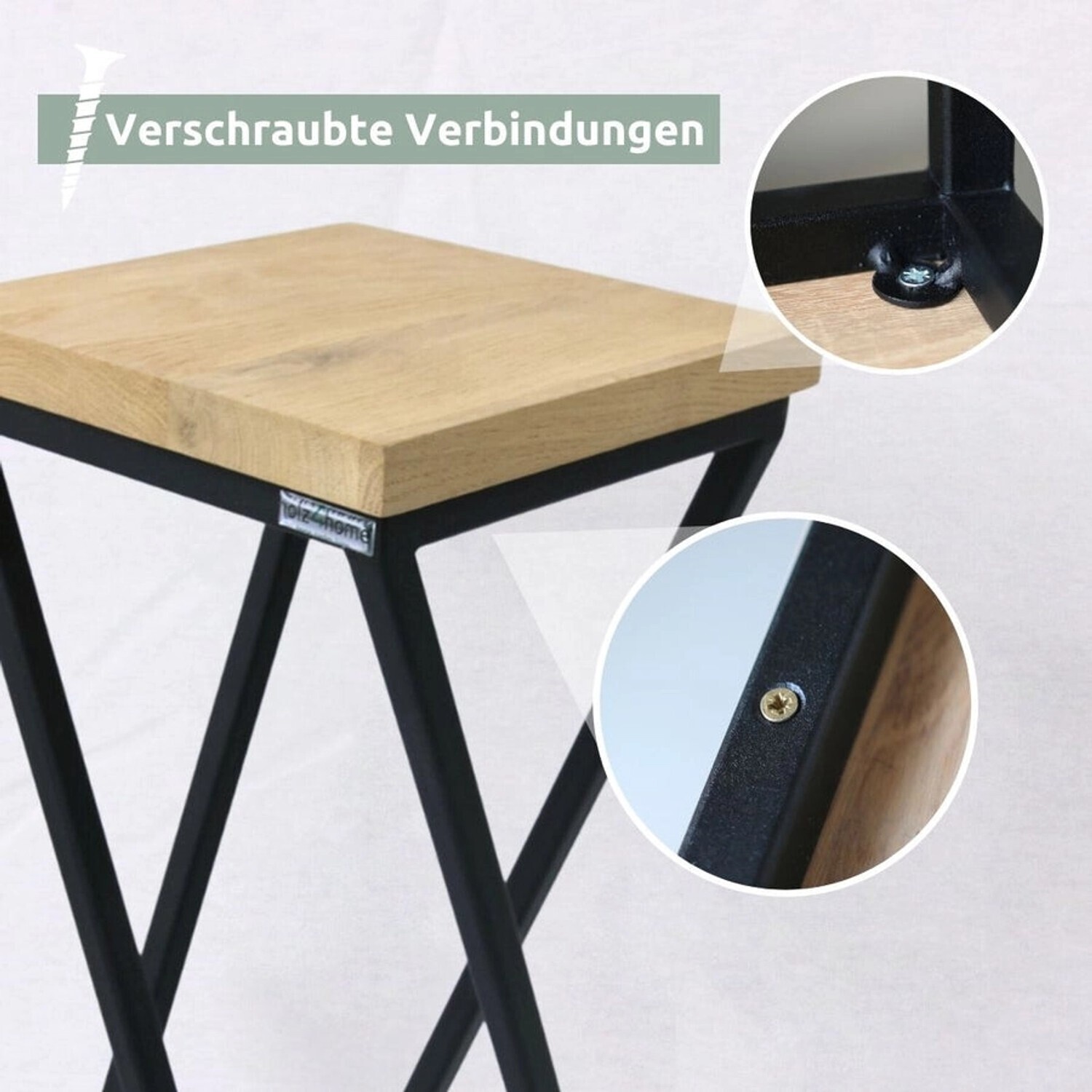 holz4home holz4home Decorative stand oiled oak twisted struts 50/70/90cm light grey set of 3 - detail view