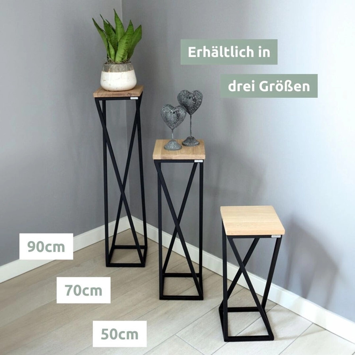 holz4home holz4home Dekoständer Eiche geölt gedrehte Streben 50cm hellgrau - side view