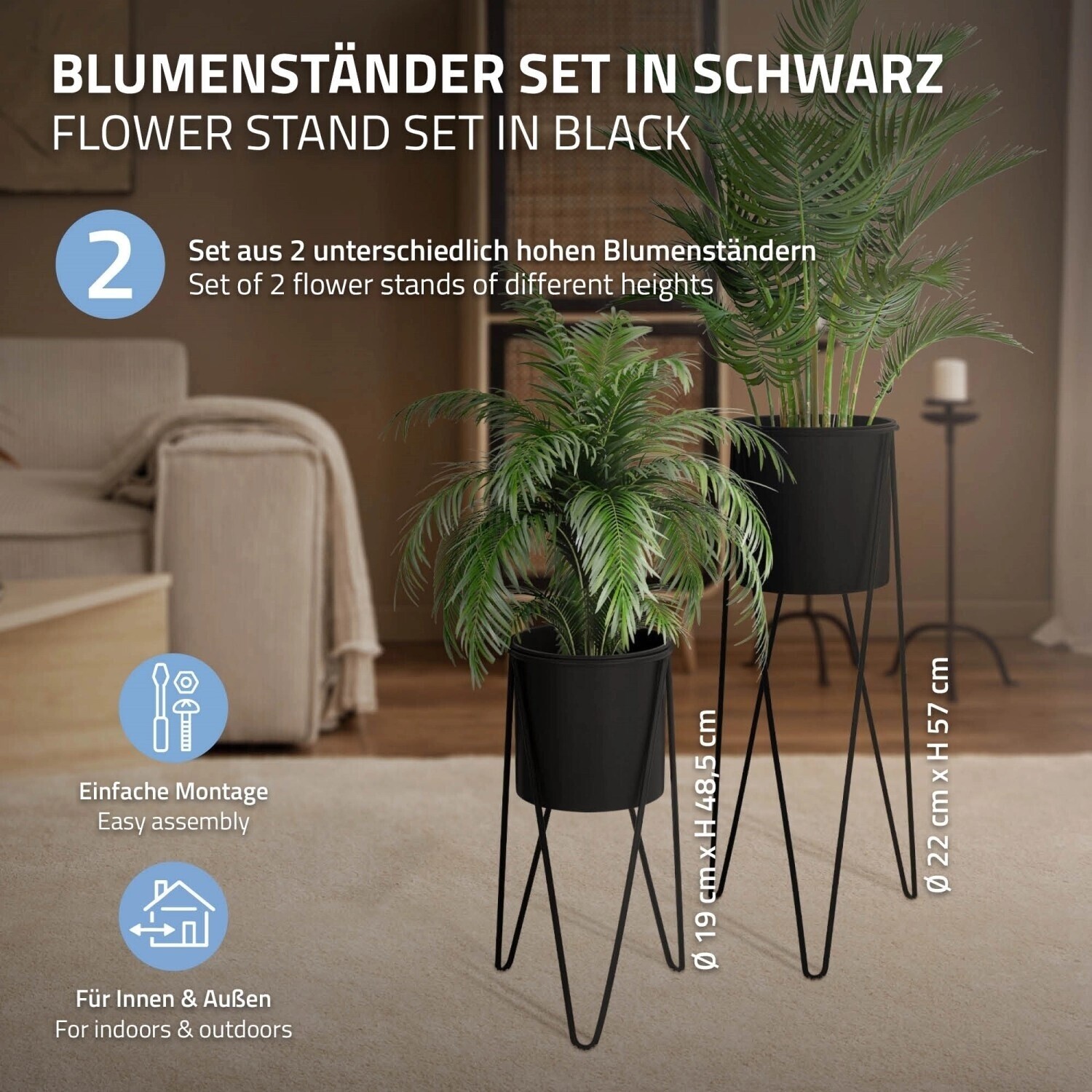 ML-Design ML-Design Steel flower stand 27x27x48.5cm 35.5x34x75cm black set of 4 (490015079) - view 7