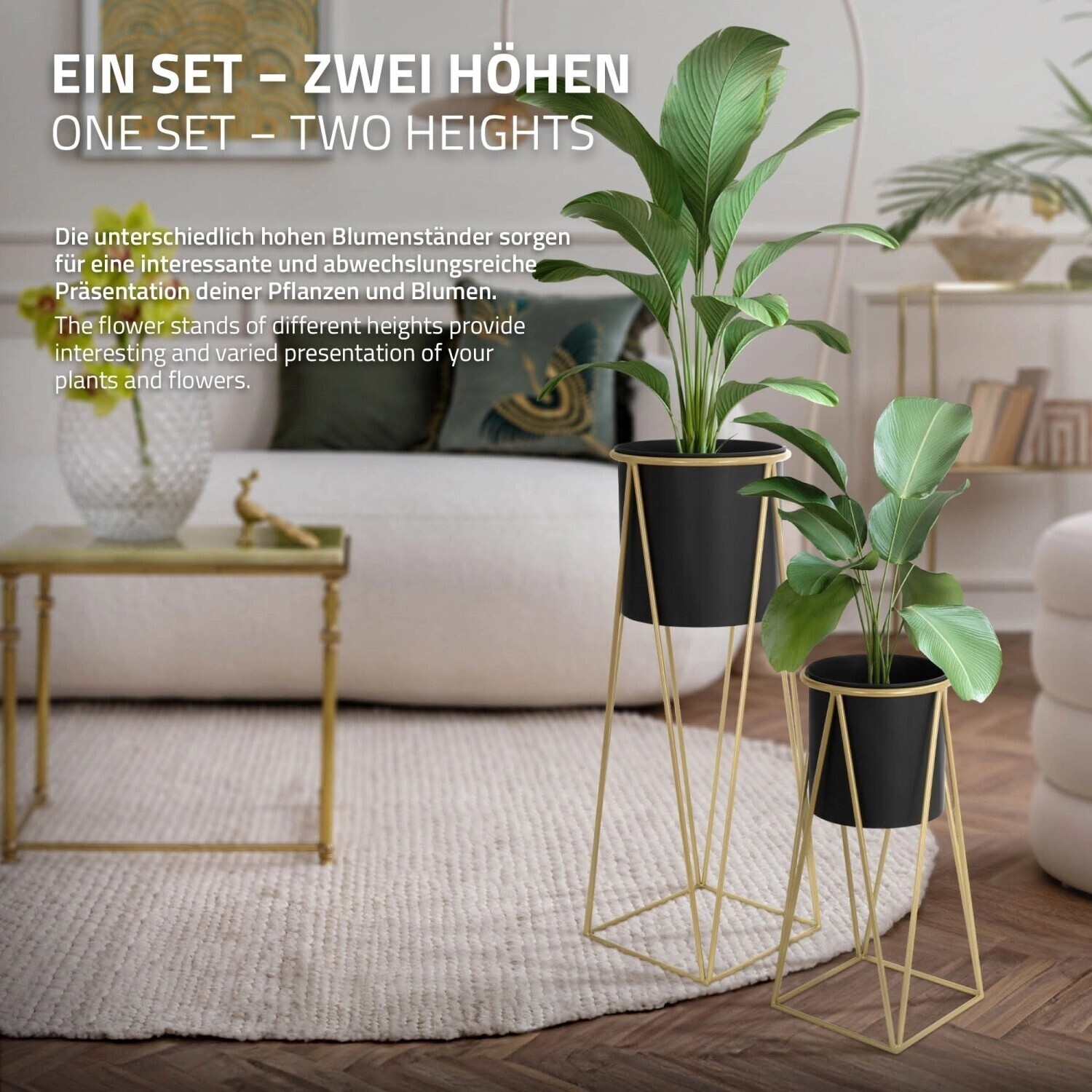 ML-Design ML-Design Flower stand steel 21,8x22x47cm 25x25x71cm black-gold set of 4 (490015085) - side view