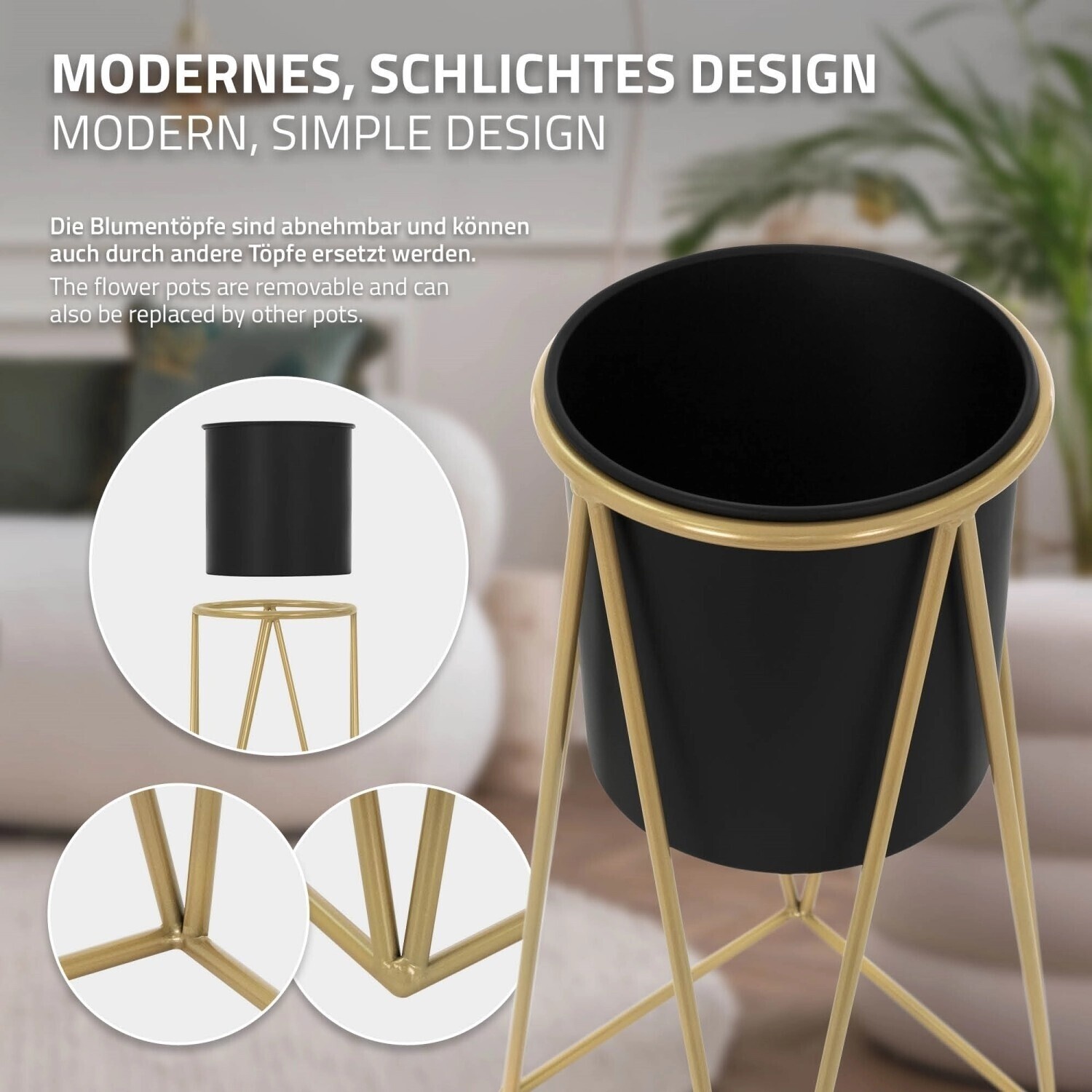 ML-Design ML-Design Flower stand steel 21,8x22x47cm 25x25x71cm black-gold set of 4 (490015085) - view 6