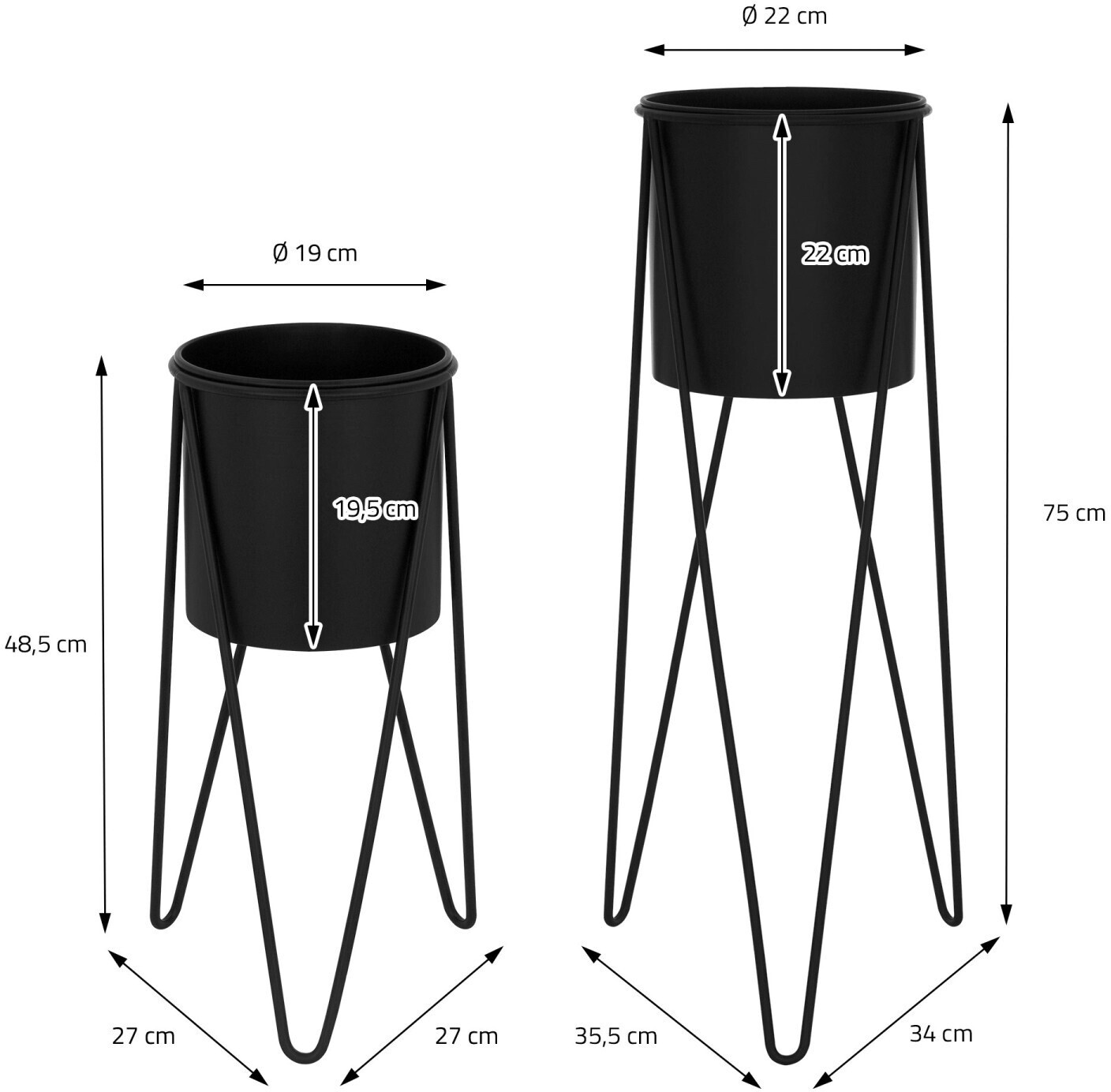 ML-Design ML-Design Steel flower stand 27x27x48.5cm 355x34x75cm black set of 6 (490015083) - view 7