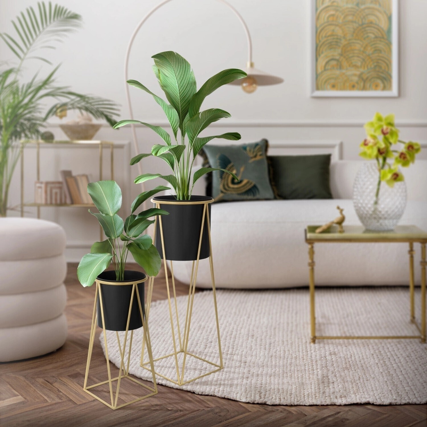 ML-Design ML-Design Flower stand steel 21.8x22x47cm 25x25x71cm black-gold set of 6 (490015086) - side view