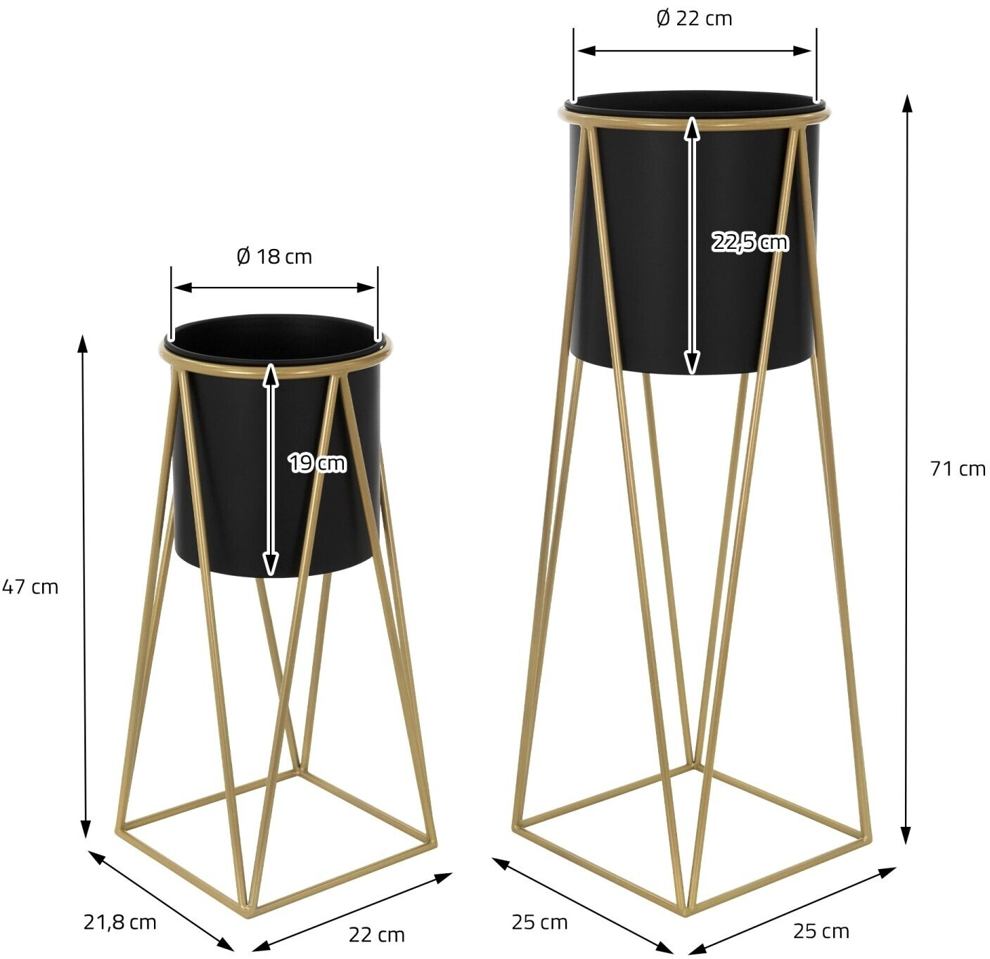ML-Design ML-Design Flower stand steel 21.8x22x47cm 25x25x71cm black-gold set of 6 (490015086) - detail view