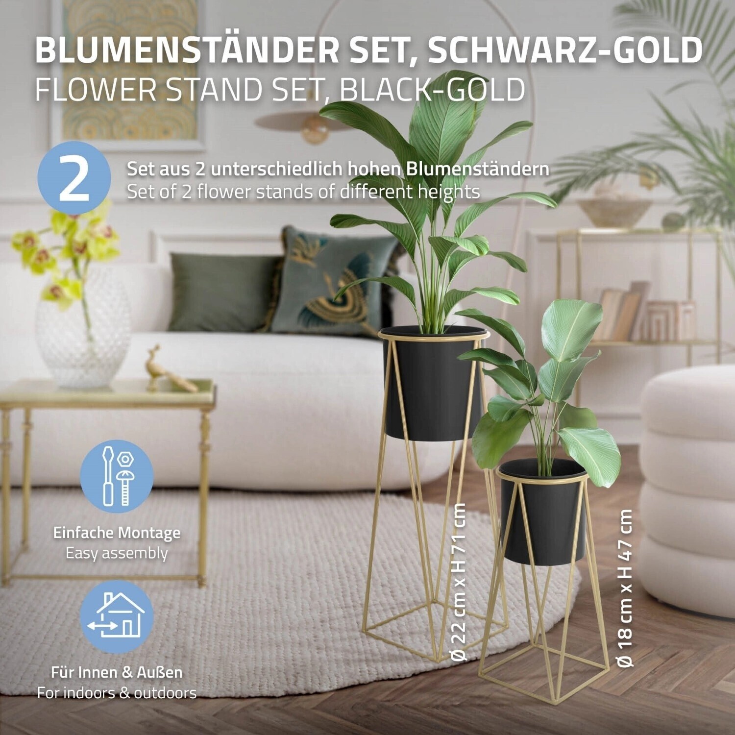 ML-Design ML-Design Flower stand steel 21.8x22x47cm 25x25x71cm black-gold set of 6 (490015086) - view 8