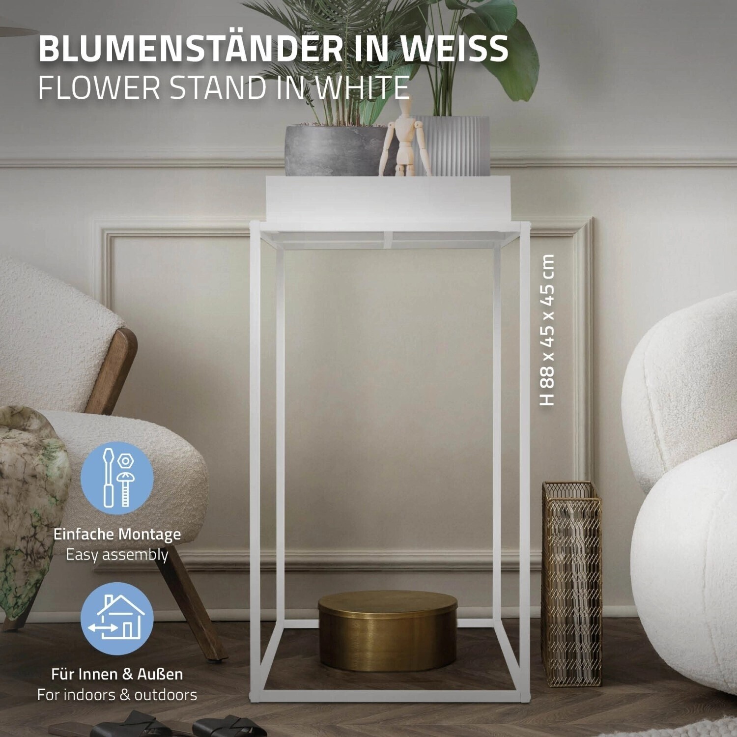 ML-Design ML-Design Plant stand metal square 45x45x88cm white set of 3 (490011453) - side view