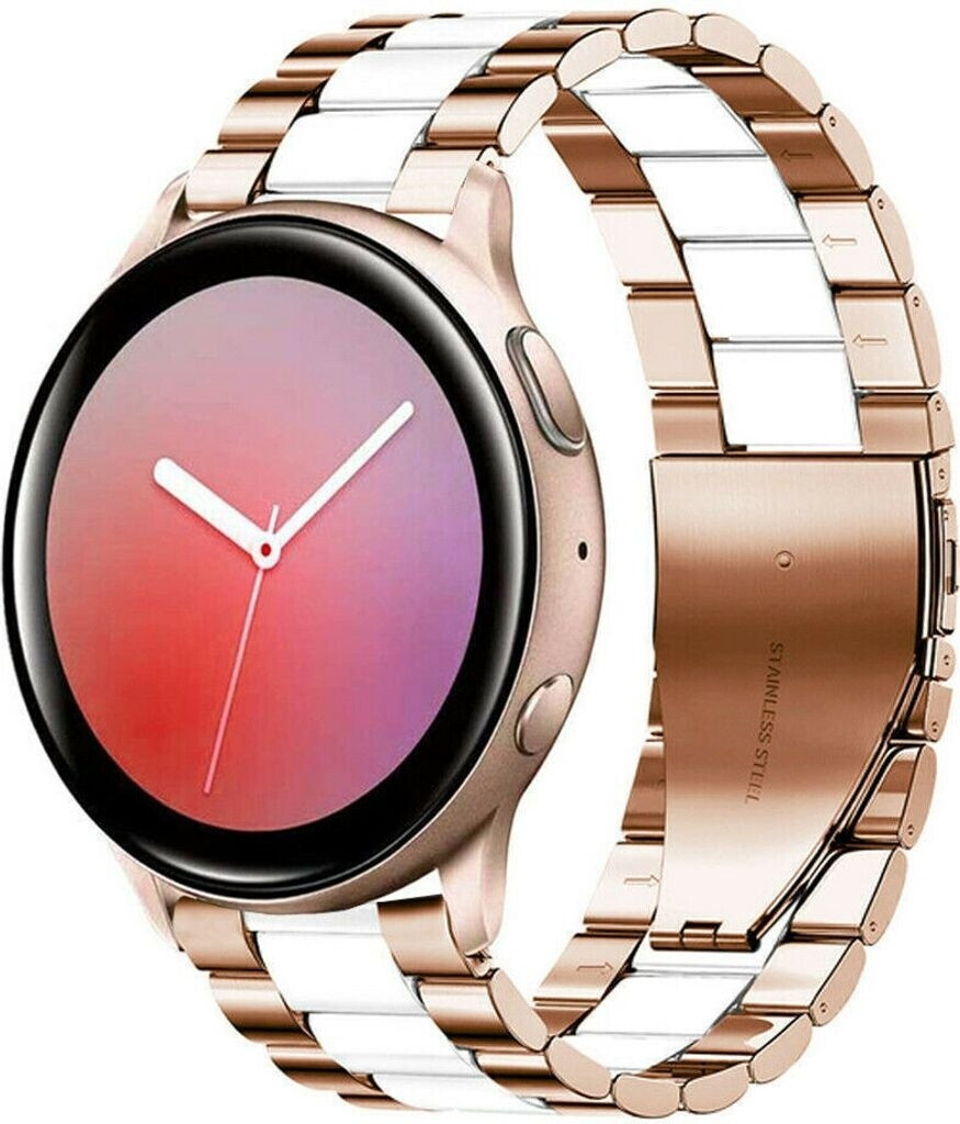 Strap-it Stahl - für Samsung Galaxy Watch Active / Active 2 Ersatz Edelstahl - 20mm Rosa Gold / Weiß