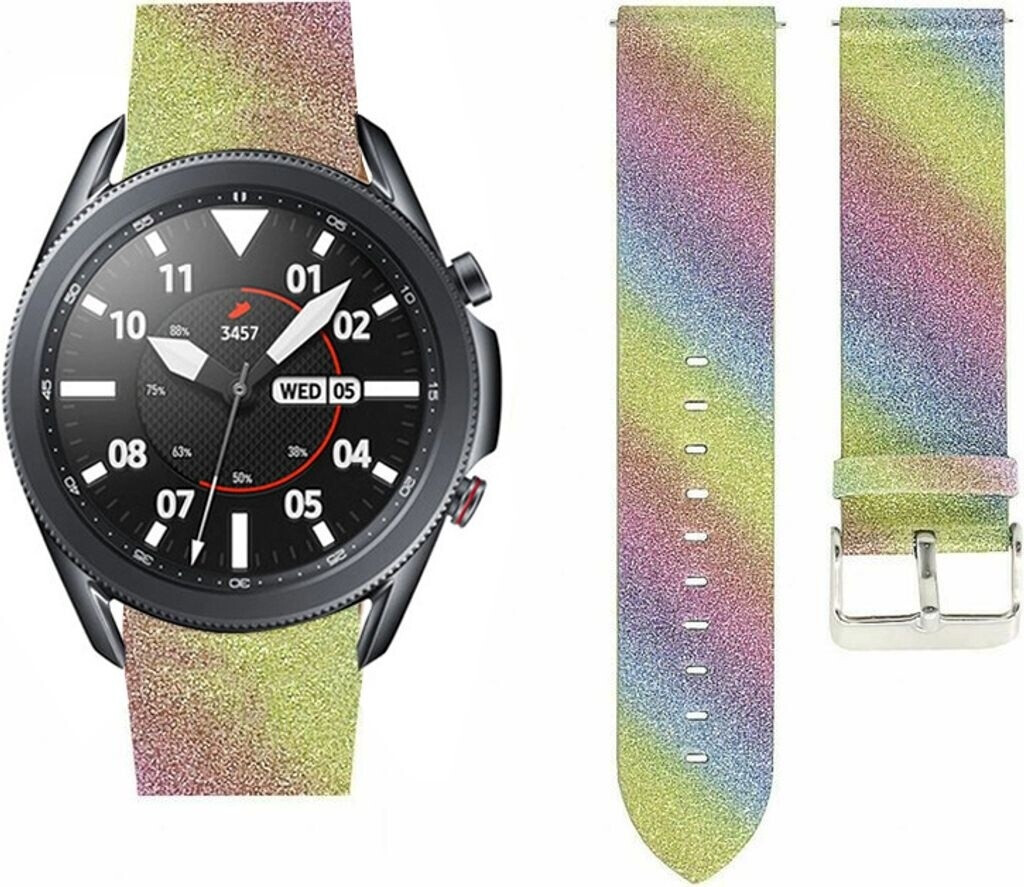 Strap-it für Samsung Galaxy Watch 3 45mm Leder Glitzer (Regenbogen)