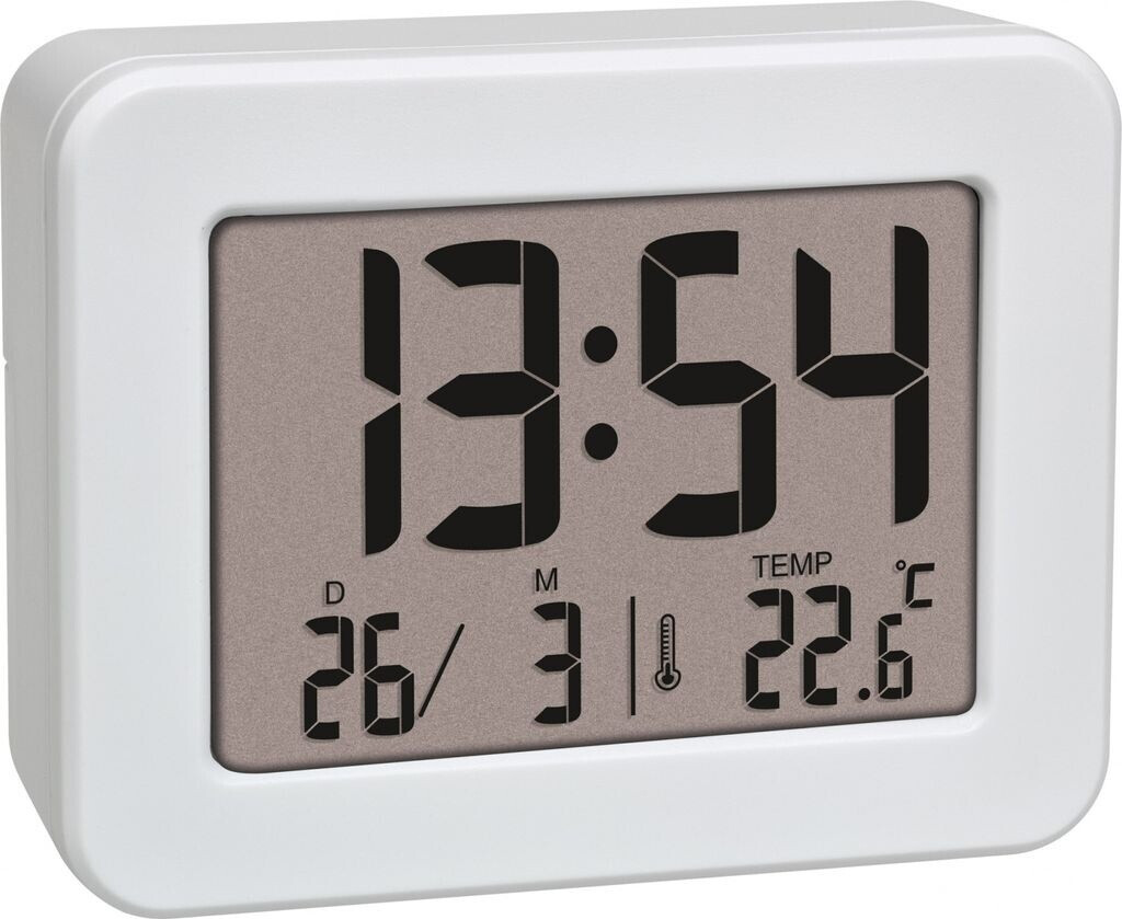 TFA-Dostmann Lumio Plus Sveglia Digitale 60.2553 - Radio Controllata, Termometro, Retroilluminazione Automatica - Bianco E Argento