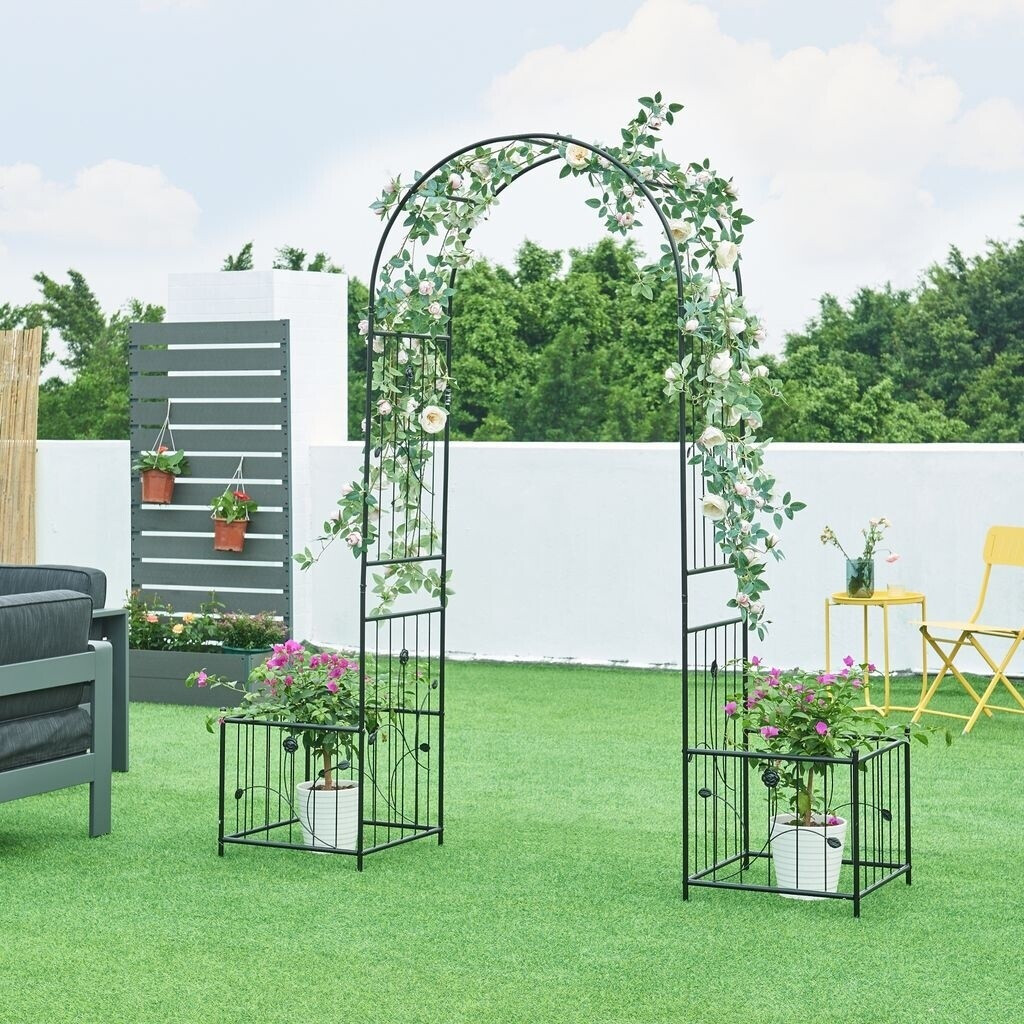 casa.pro Rose arch ‘Barisciano’ with 2 flower boxes metal 220 x 202 x 50 cm black