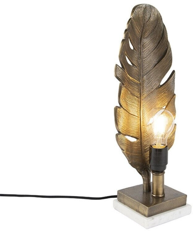 Qazqa Art Deco Tischlampe Kevie – Bronze, 35 Cm, Dimmbar, E27, Für Wohn- & Schlafzimmer