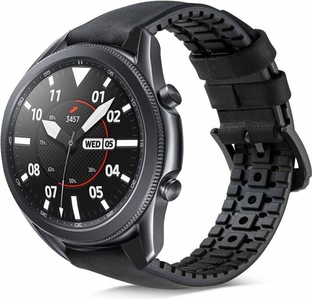 Strap-it für Samsung Galaxy Watch 3 45mm Silikon-Leder (Schwarz)