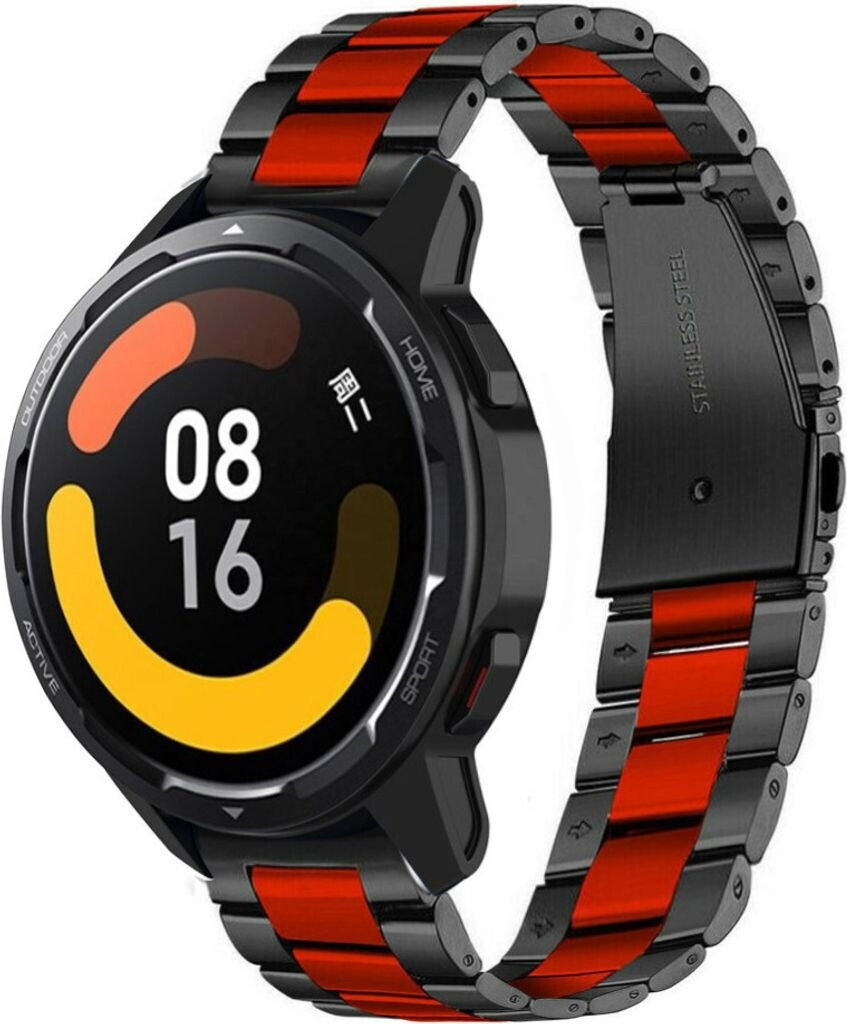 Strap-it Stahl - Xiaomi Watch S1 Ersatz Edelstahl - Glieder 22mm Schwarz / Rot