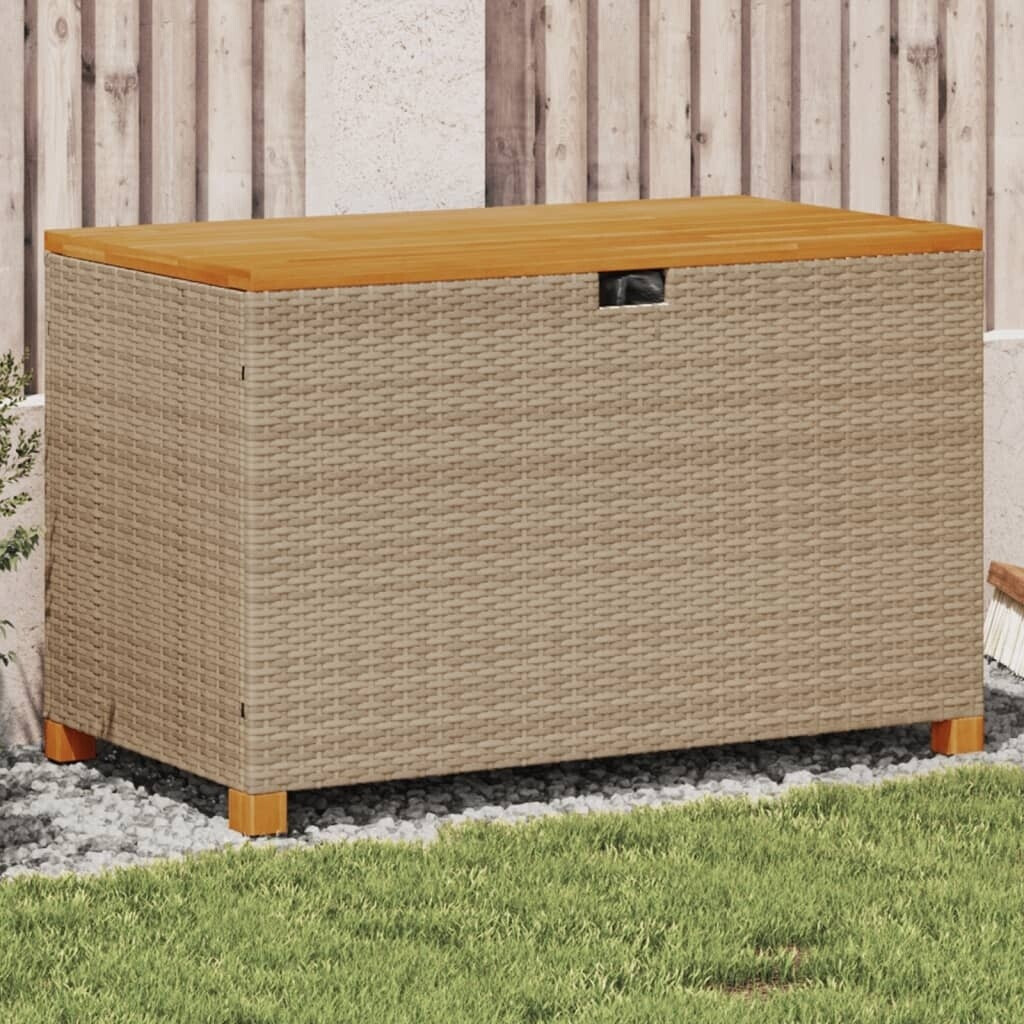 vidaXL Garden chest polyrattan/acacacia wood 110 x 55 x 63 cm beige