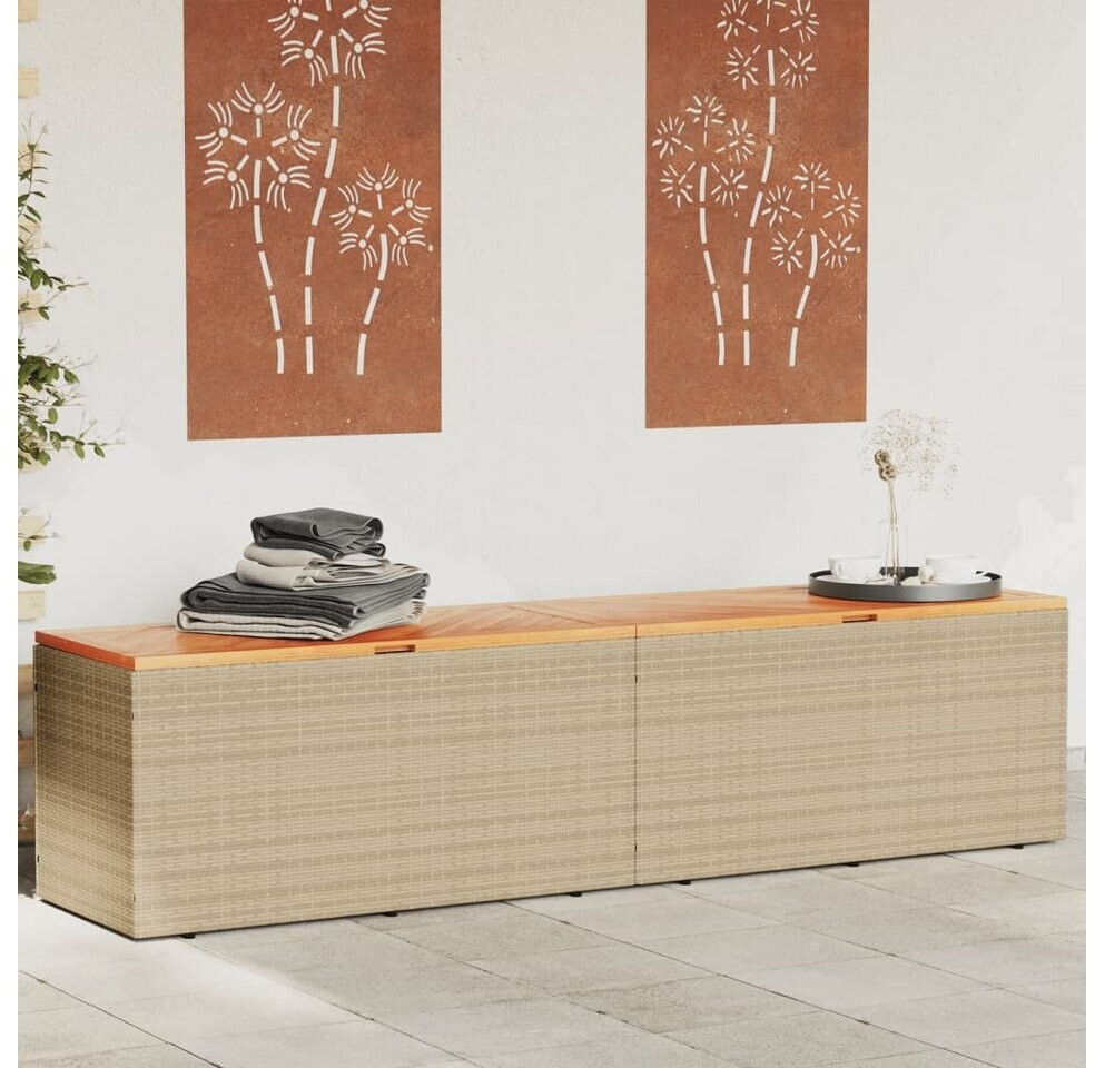 vidaXL Gartentruhe Polyrattan/Akazienholz 220 x 50 x 54 cm beige