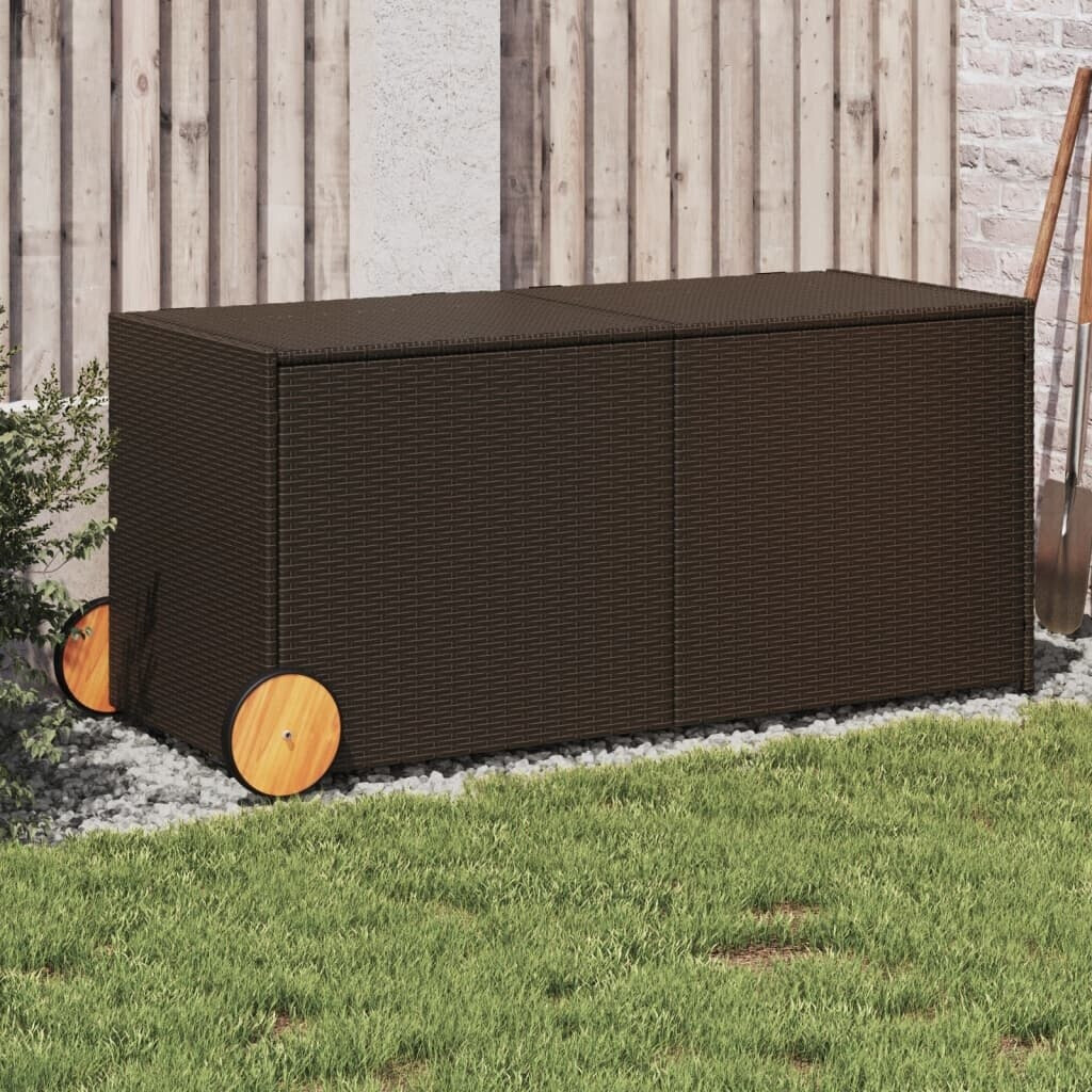 vidaXL Gartentruhe Polyrattan mit Rollen 283 Liter braun