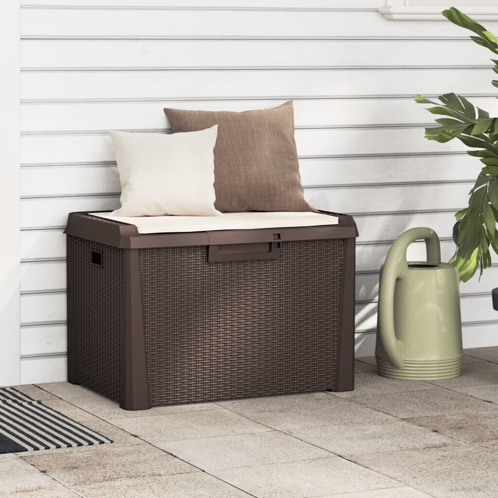 vidaXL Polypropylene garden chest with seat cushion 125 litres brown