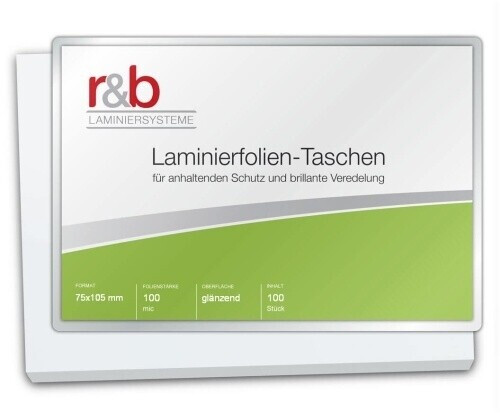 r&b Laminierfolien A7 (75 x 105 mm), 2 x 100 mic, für Metorahmen, glänzend (100 Stück)