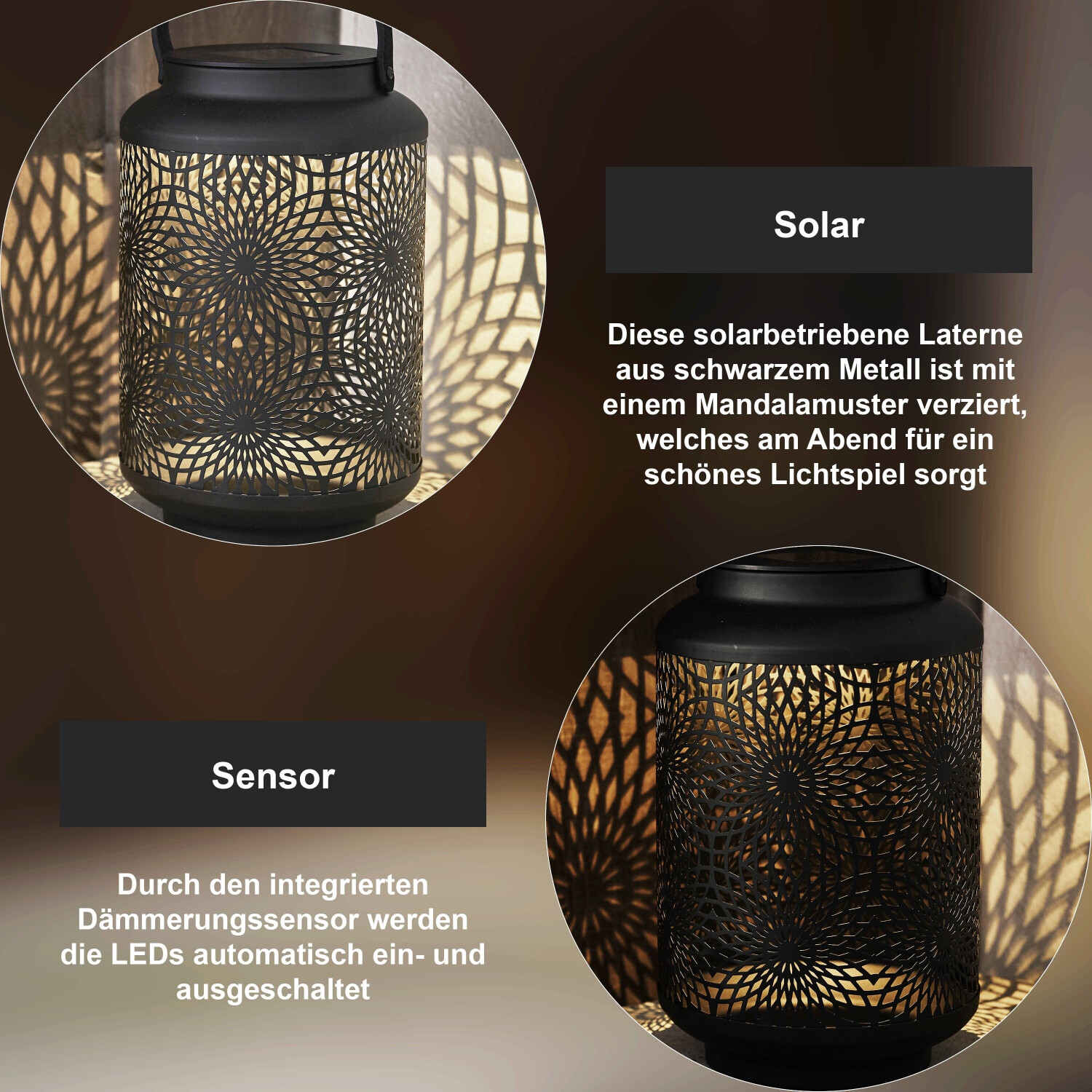 Solar-Mandala-Leuchten Für Draußen – Vintage Metall-Laterne Mit Lochmuster, Wasserdicht, LED-Gartenlampe Für Terrasse & Balkon, Dekoratives Licht Für Stimmungsvolle Nächte