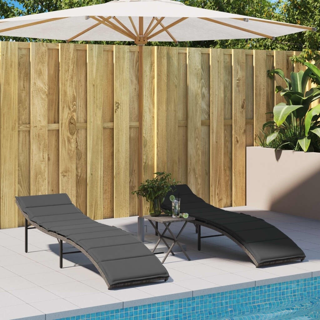 vidaXL Sonnenliegen 2 Stk. mit Auflagen Beige Polyrattan 55 x 199 x 50/68/82/89 cm (3277304)