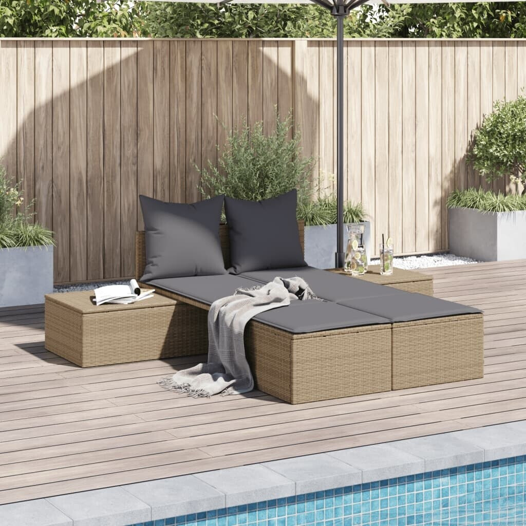 vidaXL Doppel-Sonnenliege mit Auflagen Beige Polyrattan 104 x 162 x 30 cm (368392)