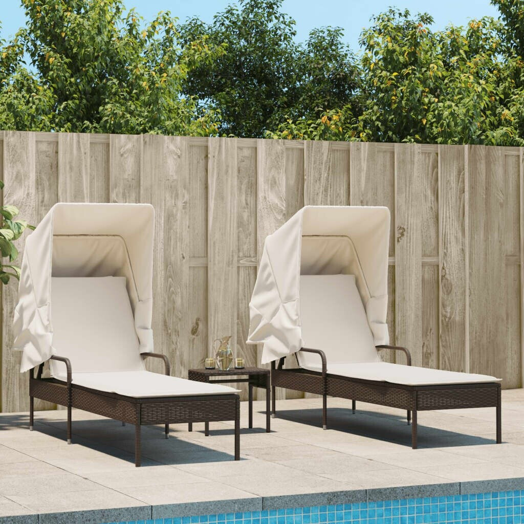 vidaXL Sonnenliegen 2 Stk. mit Dach und Tisch Beige 62 x 200 x 130 cm Polyrattan (3261573)