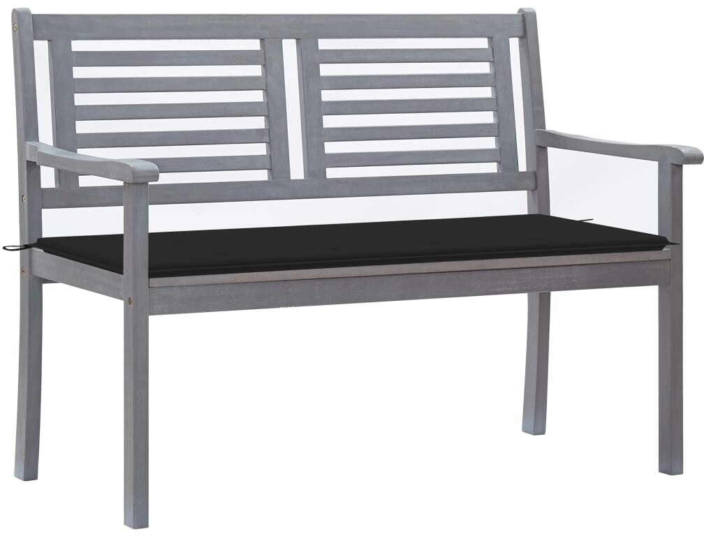 vidaXL 2-seater garden bench with cushion 120 cm grey eucalyptus wood
