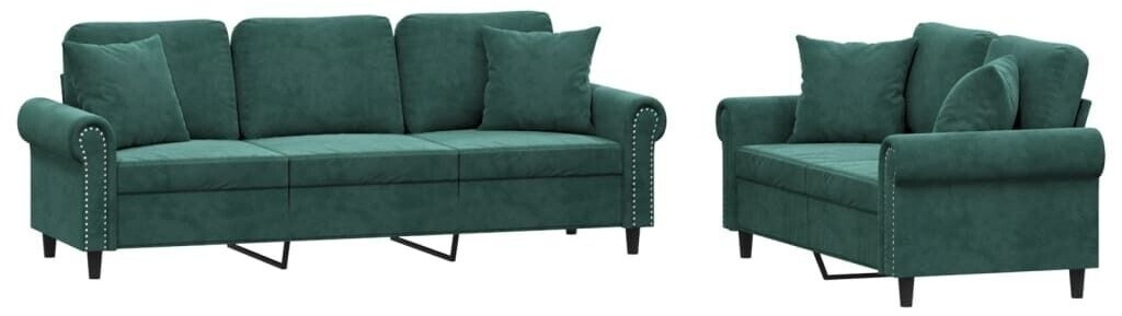 vidaXL Sofa 2 pcs. Sofagarnitur with pillows dark green velvet