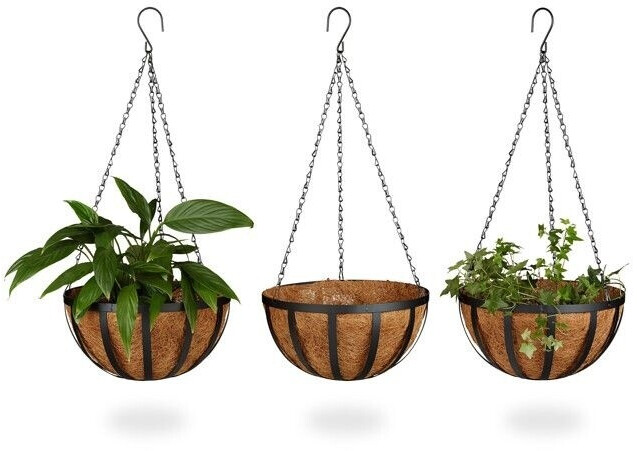 Relaxdays Lot de 3 pots suspendus panier coco marron