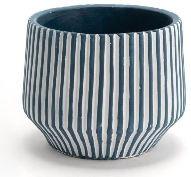 Amadeus Cache-pot rond pierre rayures bleu grand modèle