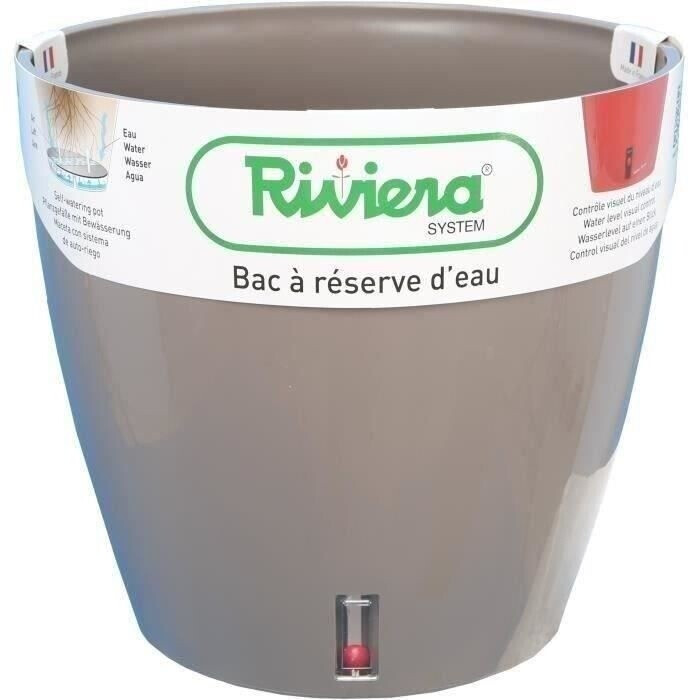 RiViERA Bac à réserve d'eau rond 36 x 33 cm taupe