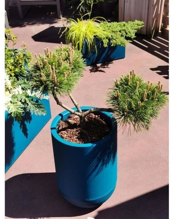 RiViERA Bac à fleurs rond Granit Tulipe 50 cm bleu