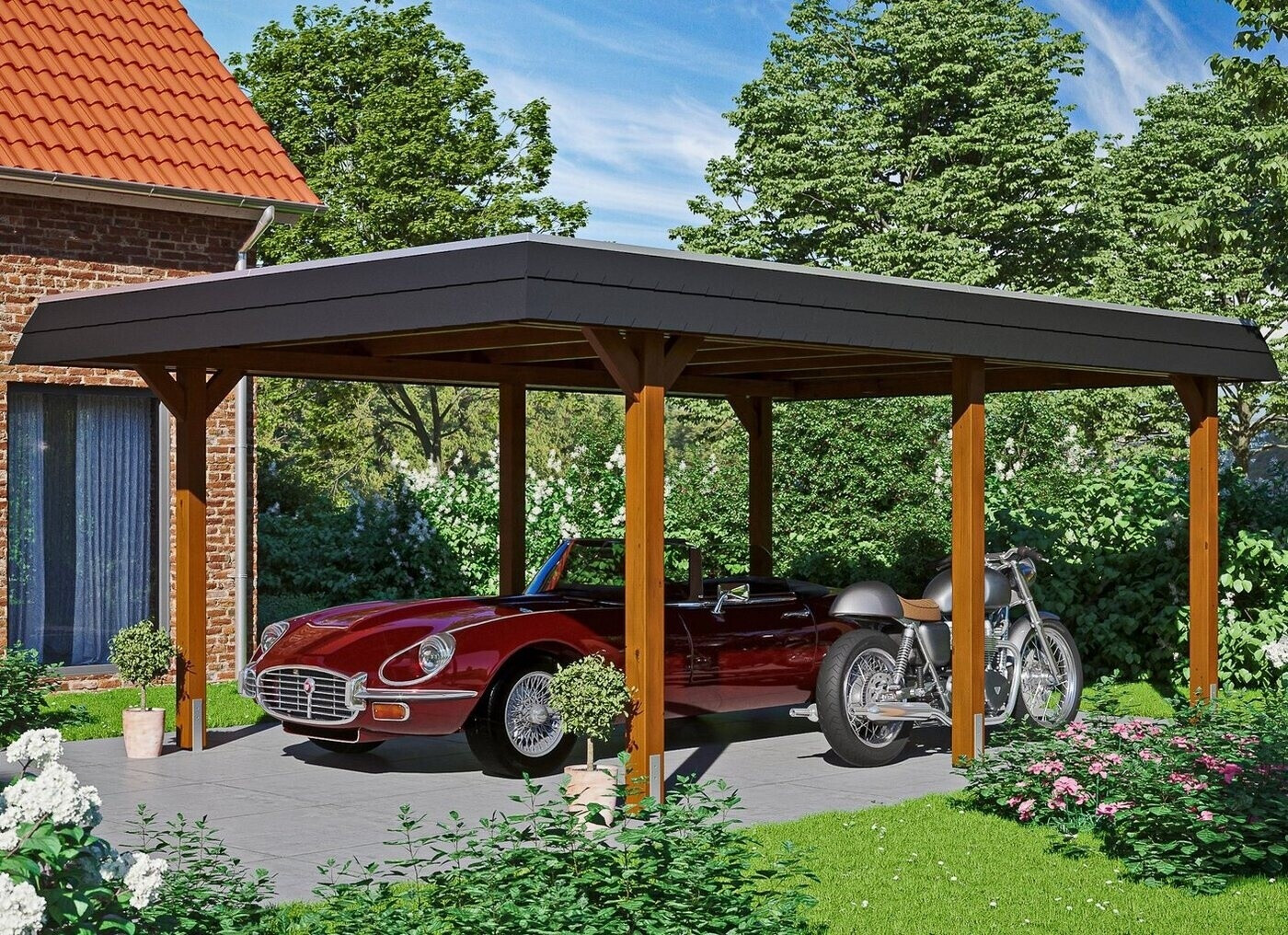 Skan Holz Einzelcarport Wendland 409x628 cm 210 cm Einfahrtshöhe braun