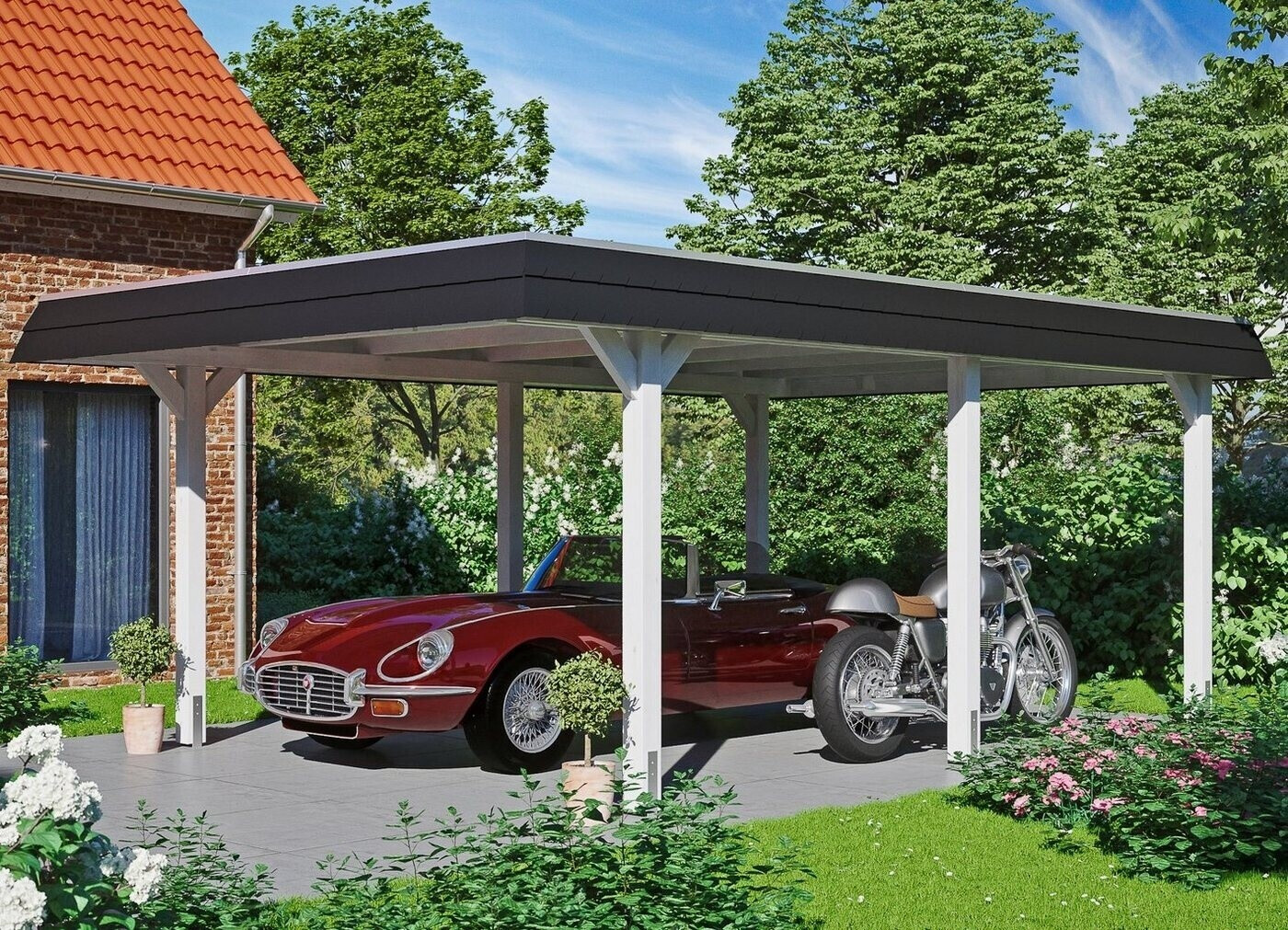 Skan Holz Einzelcarport Wendland 409x628 cm 210 cm Einfahrtshöhe weiß